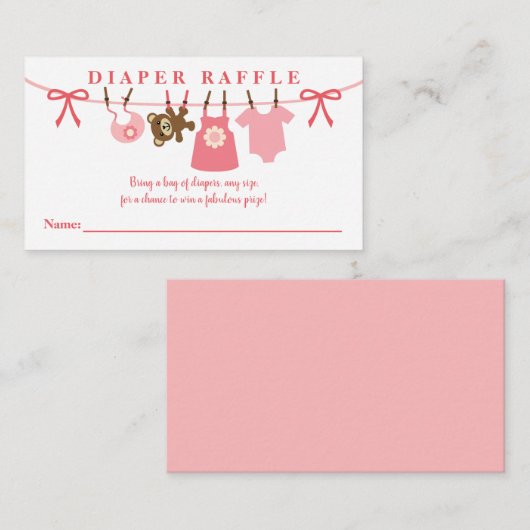 Roze Baby shower met deksel Raffle Informatiekaartje (Voorkant / Achterkant)