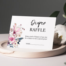 Roze Baby shower met Floral Diaper Raffle Informatiekaartje