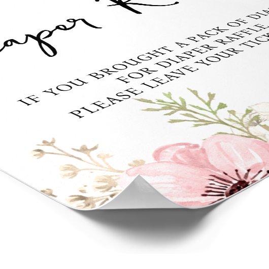 Roze Baby shower met Floral Diaper Raffle Poster (Hoek)