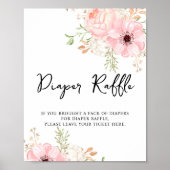 Roze Baby shower met Floral Diaper Raffle Poster (Voorkant)