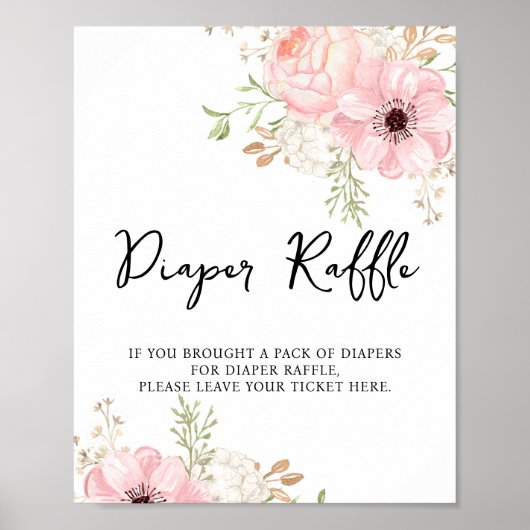 Roze Baby shower met Floral Diaper Raffle Poster (Voorkant)