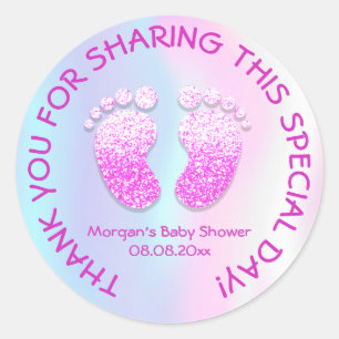Roze Baby shower met glitter Feet Ronde Sticker