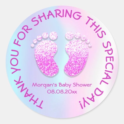Roze Baby shower met glitter Feet Ronde Sticker (Voorkant)