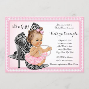 Roze Baby shower met hoge hiel Tutu Pearl Kaart