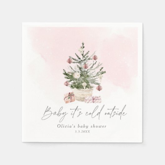 Roze baby shower met kerstboom voor de winter servet (Voorkant)
