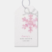 Roze Baby Shower met Kleine Sneeuwvlok Cadeaulabel (Voorkant)
