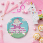 Roze Baby shower met pompoffout Papieren Bordje (Feest)