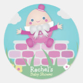 Roze Baby shower met pompoffout Ronde Sticker (Voorkant)