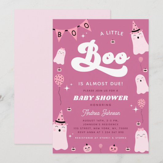 Roze Baby shower met roze ghost en Groovy Little B Kaart (Voorkant / Achterkant)