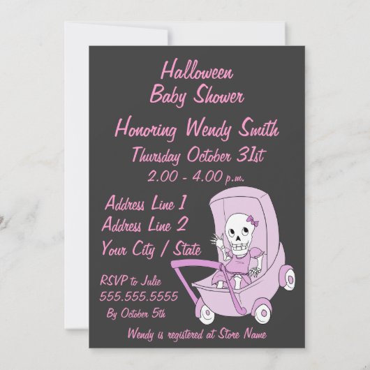 Roze Baby shower met weinig skelet Kaart (Achterkant)