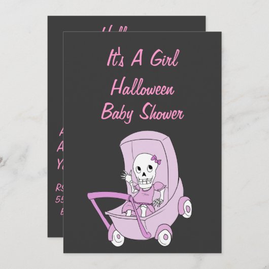 Roze Baby shower met weinig skelet Kaart (Voorkant / Achterkant)