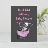 Roze Baby shower met weinig skelet Kaart (Staand voorkant)