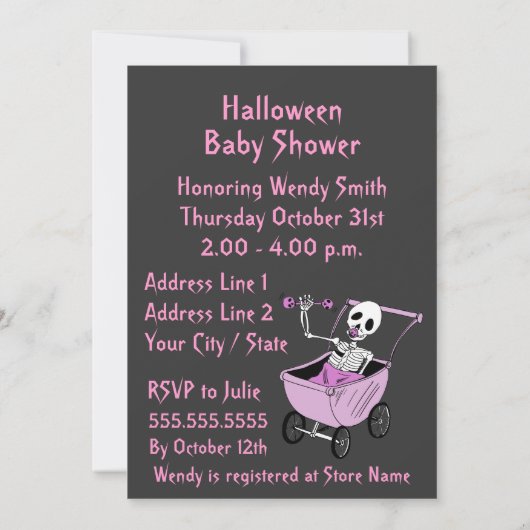 Roze Baby shower met weinig skelet Kaart (Achterkant)