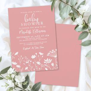 Roze Baby Shower met Wilde Bloemen Kaart