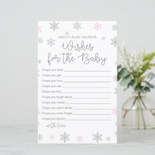 Roze Baby shower met wintersnowflake, AFGEDRUKT (Staand voorkant)