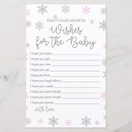 Roze Baby shower met wintersnowflake, AFGEDRUKT (Voorkant)