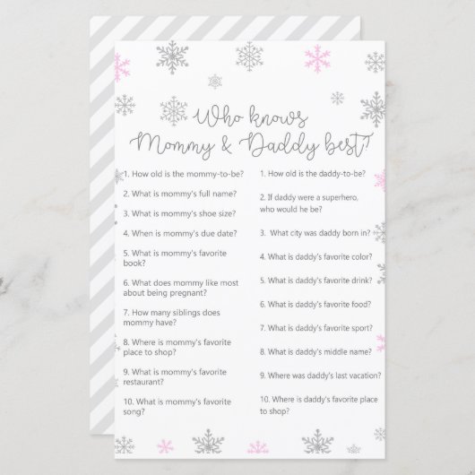 Roze Baby shower met wintersnowflake, AFGEDRUKT (Voorkant / Achterkant)