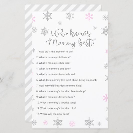 Roze Baby shower met wintersnowflake, AFGEDRUKT (Voorkant / Achterkant)