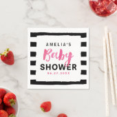 Roze Baby shower met zwarte en witte strepen Servet (Insitu)