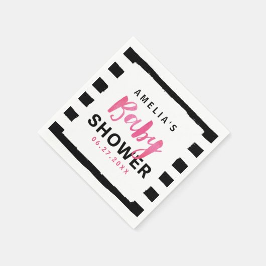 Roze Baby shower met zwarte en witte strepen Servet (Hoek)