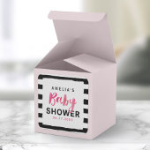 Roze Baby shower met zwarte en witte strepen Vierkante Sticker