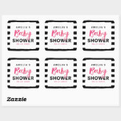 Roze Baby shower met zwarte en witte strepen Vierkante Sticker (Vel)