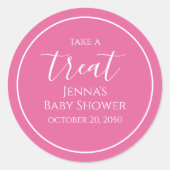 Roze Baby shower minimalistisch kalligrafiescript Ronde Sticker (Voorkant)