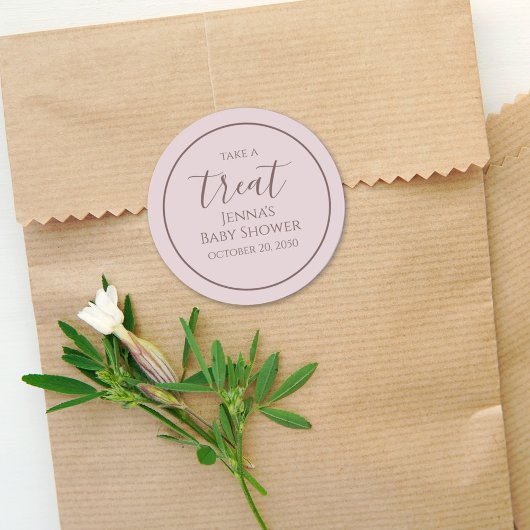 Roze Baby shower minimalistisch kalligrafiescript Ronde Sticker