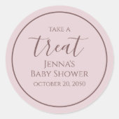 Roze Baby shower minimalistisch kalligrafiescript Ronde Sticker (Voorkant)