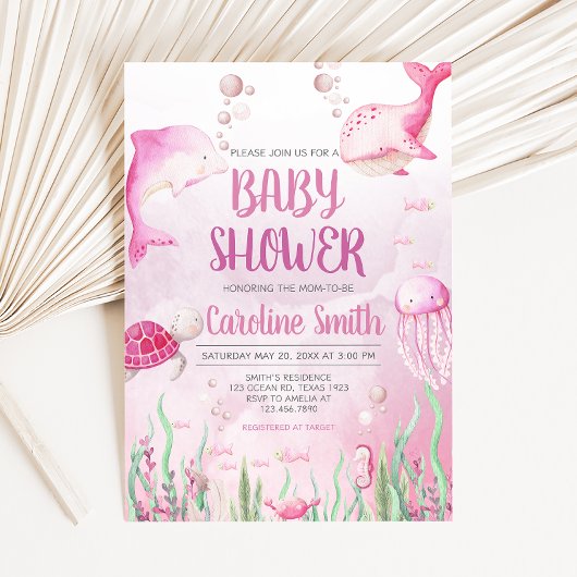 Roze Baby Shower Onder de Zee Kaart