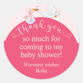 Roze Baby shower Ooievaar Dank u Sticker