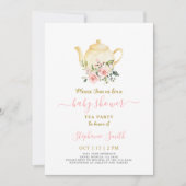 Roze Baby shower par-tea uitnodiging (Voorkant)