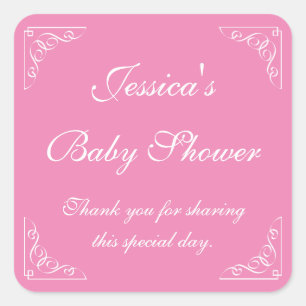 Roze baby shower partij gunst stickers   Vierkant