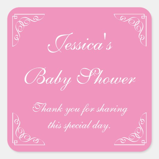 Roze baby shower partij gunst stickers | Vierkant (Voorkant)