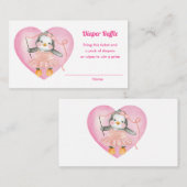 Roze baby shower pinguïn luier raffle tickets informatiekaartje (Voorkant / Achterkant)
