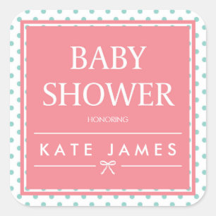 Roze Baby shower Polka Dots en Ribbon Vierkante Sticker