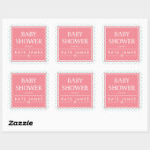Roze Baby shower Polka Dots en Ribbon Vierkante Sticker (Vel)