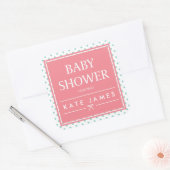 Roze Baby shower Polka Dots en Ribbon Vierkante Sticker (Envelop)