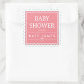 Roze Baby shower Polka Dots en Ribbon Vierkante Sticker (Tas)