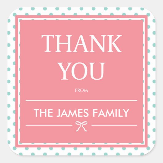 Roze Baby shower Polka Dots & Lint Dank u Vierkante Sticker (Voorkant)