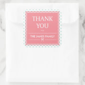Roze Baby shower Polka Dots & Lint Dank u Vierkante Sticker (Tas)