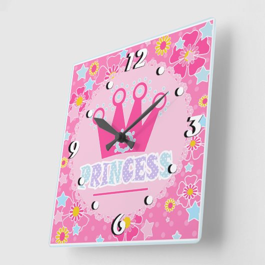 Roze baby shower princeskroonbloemkool vierkante klok (Hoek)