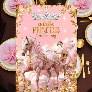 Roze baby shower prinses in paard en koets kaart