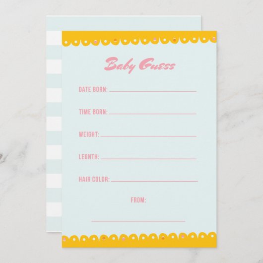 Roze Baby shower Raad Kaart (Voorkant / Achterkant)