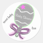 Roze Baby shower rammelaar Ronde Stickers (Voorkant)