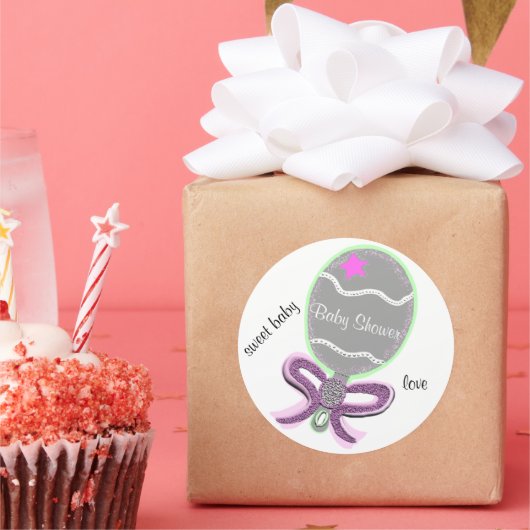 Roze Baby shower rammelaar Ronde Stickers (Feest)