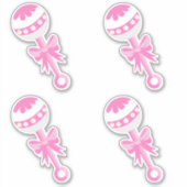 Roze Baby shower rammelt met boog Sticker (Voorkant)