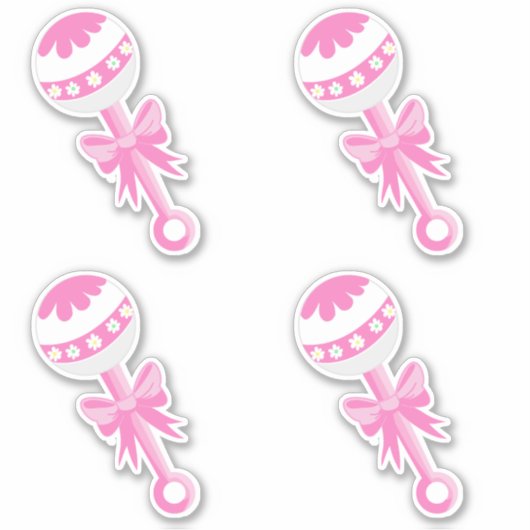Roze Baby shower rammelt met boog Sticker (Voorkant)