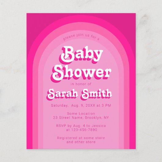 Roze Baby shower Retro Arch Budget Meisje Invitati (Voorkant)