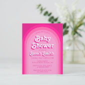 Roze baby shower retro boog budget meisje uitnodig (Staand voorkant)